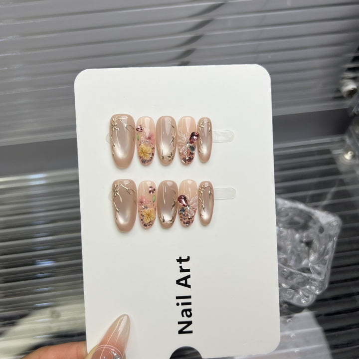 Floral Embellished Press-On Nail Set