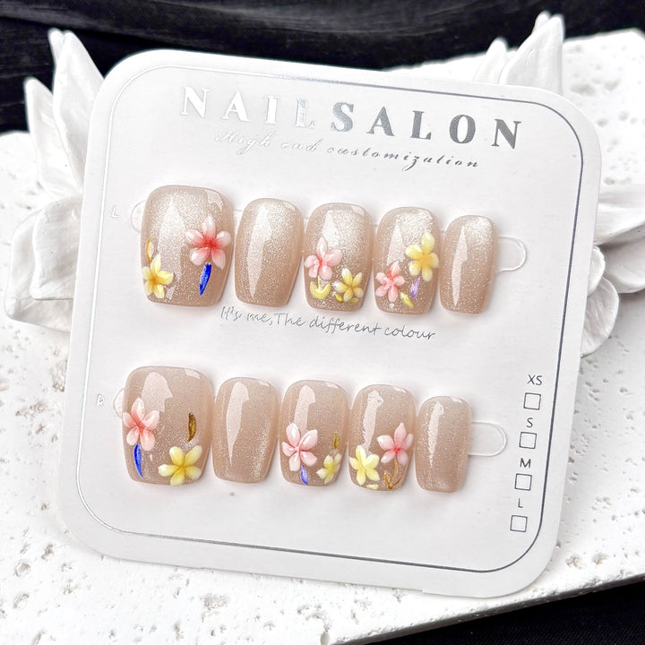 Floral-Decorated Press-On Nails