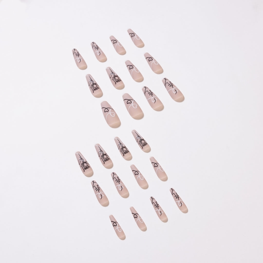 Artful nail extensions with creative line and heart design Stornfield