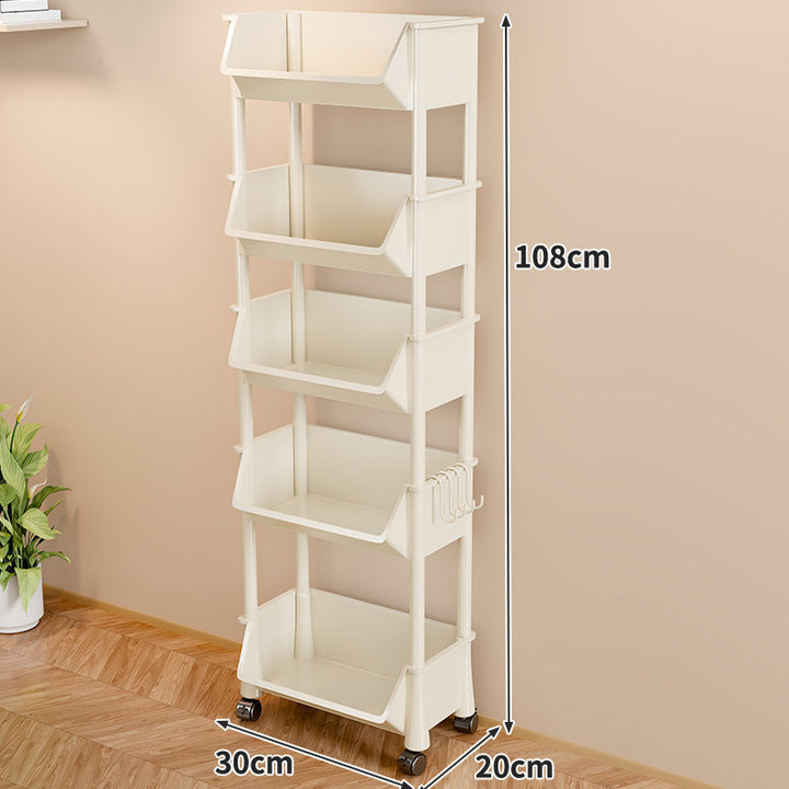 Compact Two-Tier Rolling Storage Cart with Side Hooks