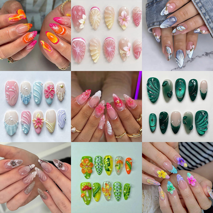 Elegant Artificial Nails with Botanical Designs Stornfield