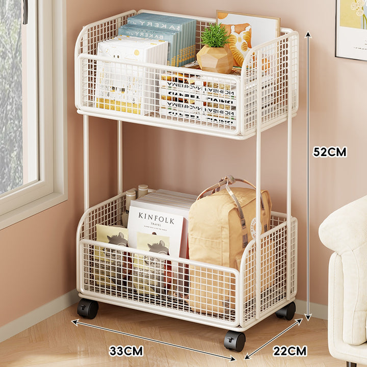 Low-Profile Metal Wire Under-Desk Rolling Storage Bin with Grid Panels