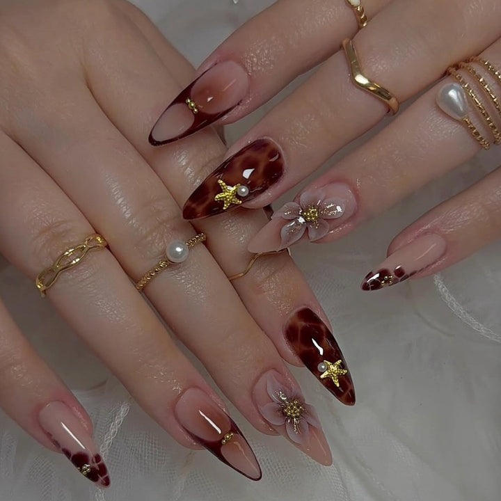 Stiletto Nail Art Extensions with Floral and Star Accents Stornfield