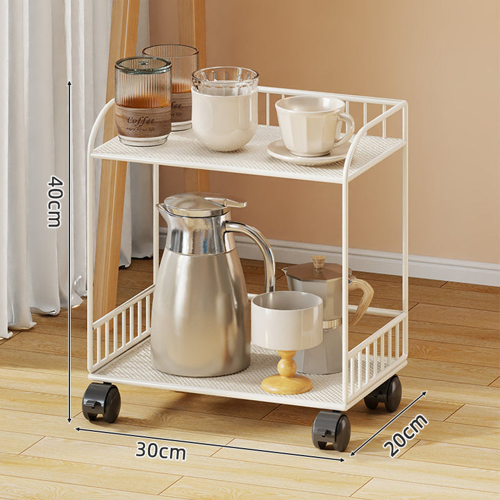 Compact Two-Tier Mesh Serving & Utility Cart with Locking Swivel Casters