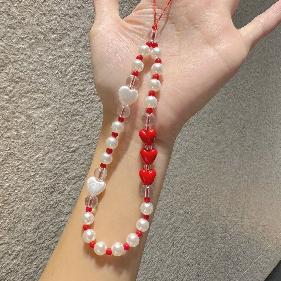 Pearl and Heart Beaded Phone Lanyard Stornfield