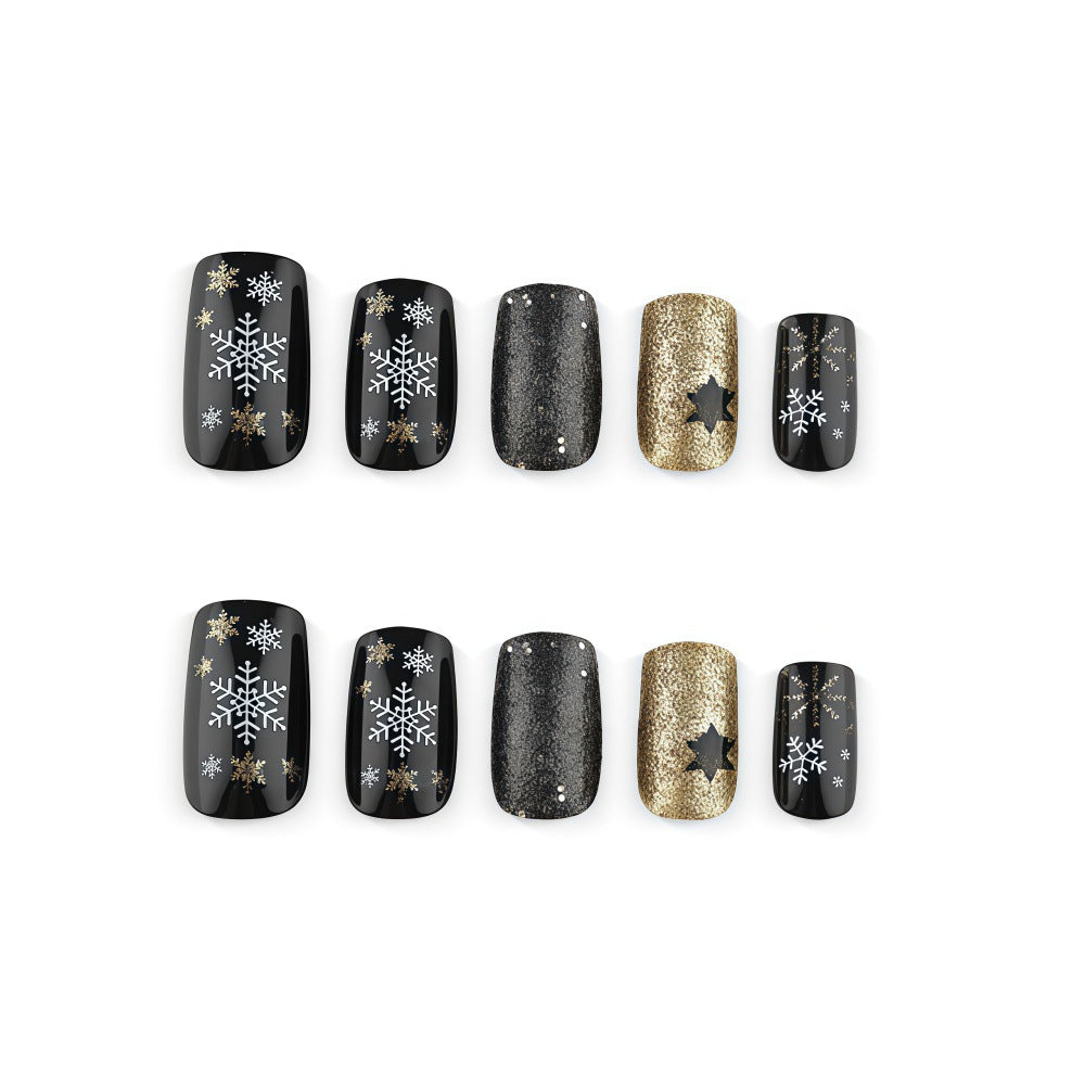 Creative artificial nails with sparkling glitter and festive winter design Stornfield