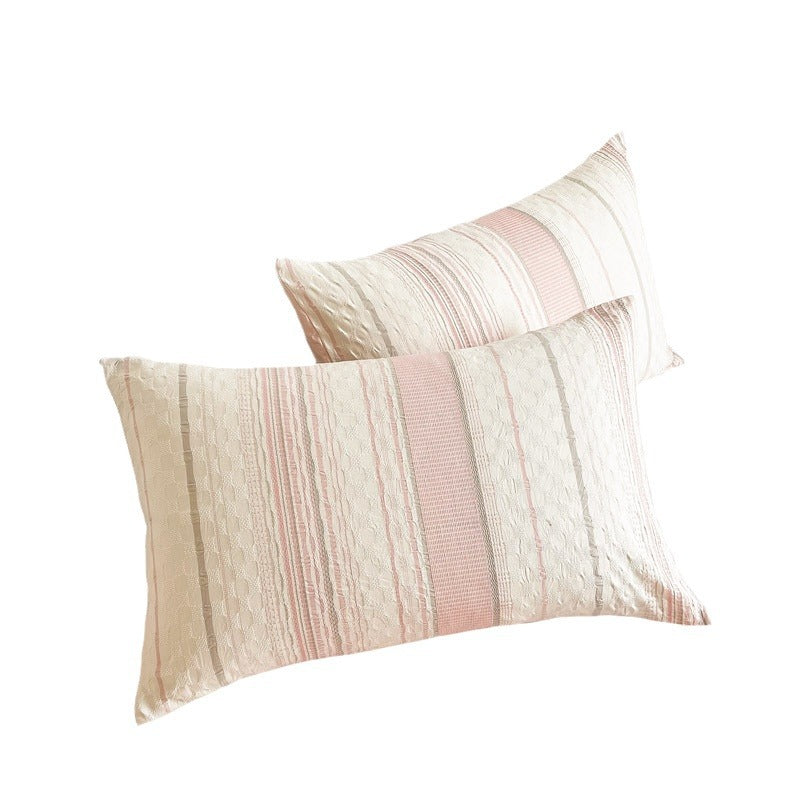 Breathable cotton muslin pillowcases with fine stripe texture