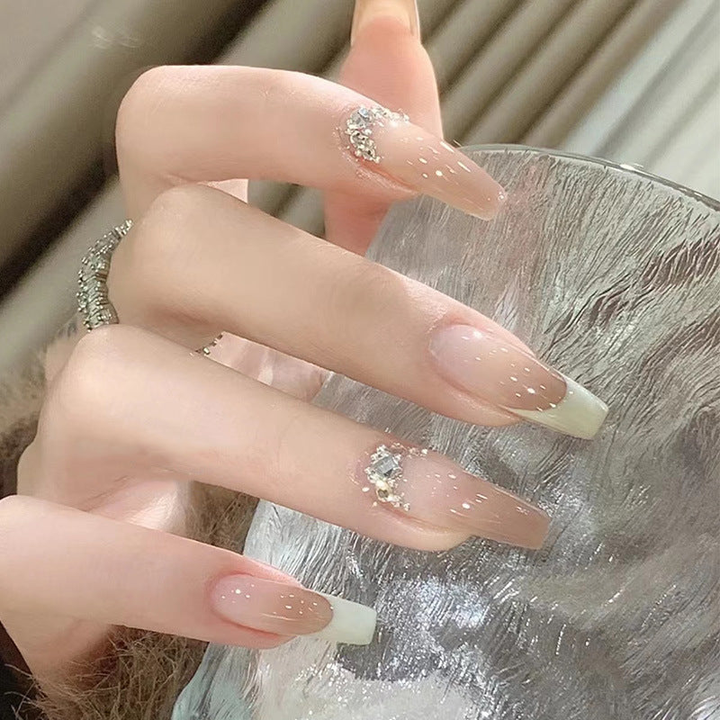 Decorative Press-On Nail Tips with Rhinestone Accent Stornfield