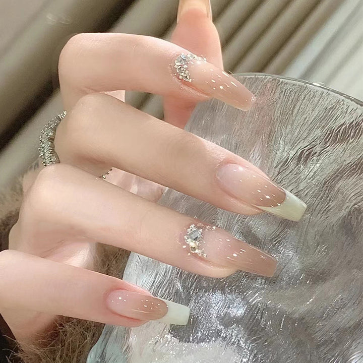 Decorative Press-On Nail Tips with Rhinestone Accent Stornfield