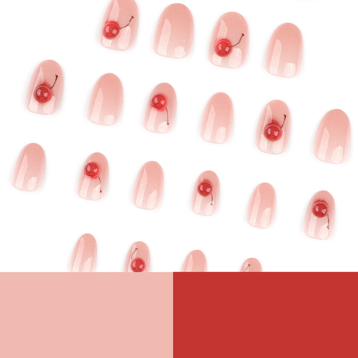Elegant artificial nails with glitter and cherry motif Stornfield