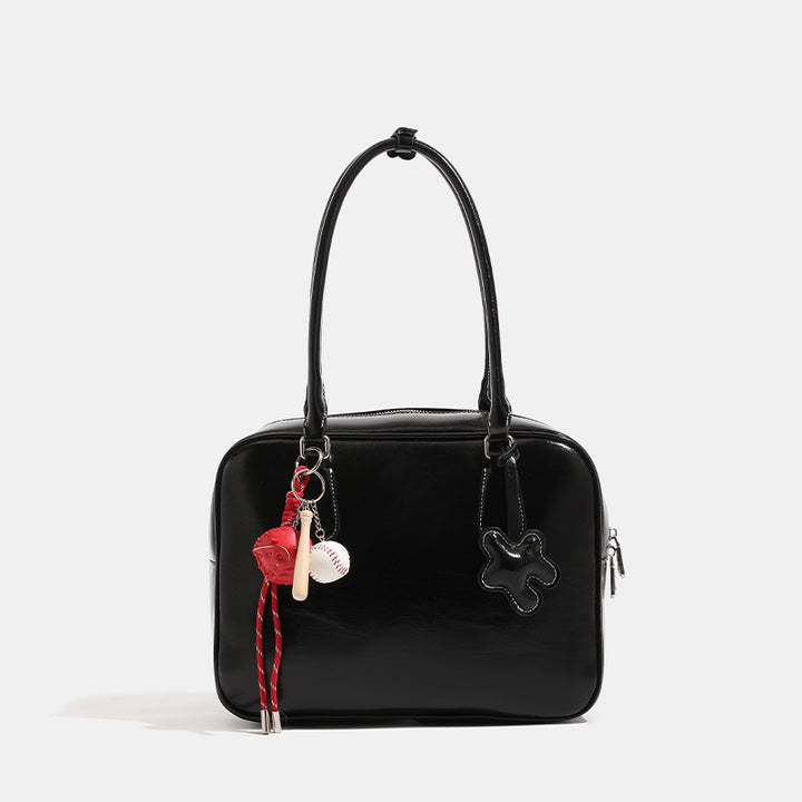 Trendy Handheld Satchel Bag with Decorative Charms