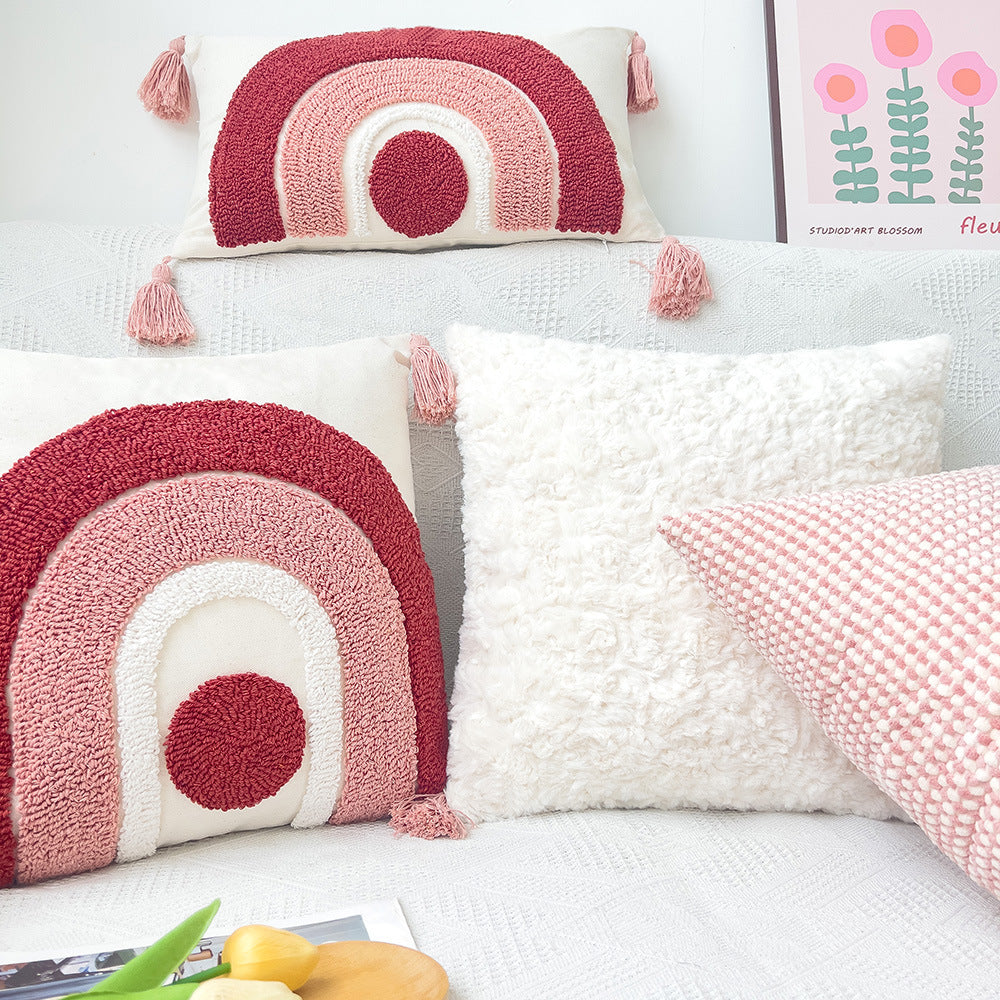 Decorative cushion with colorful rainbow pattern
