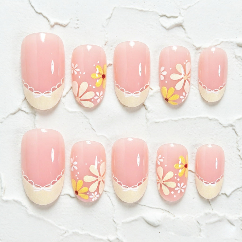 Elegant Floral French Tip Press-On Nails Stornfield