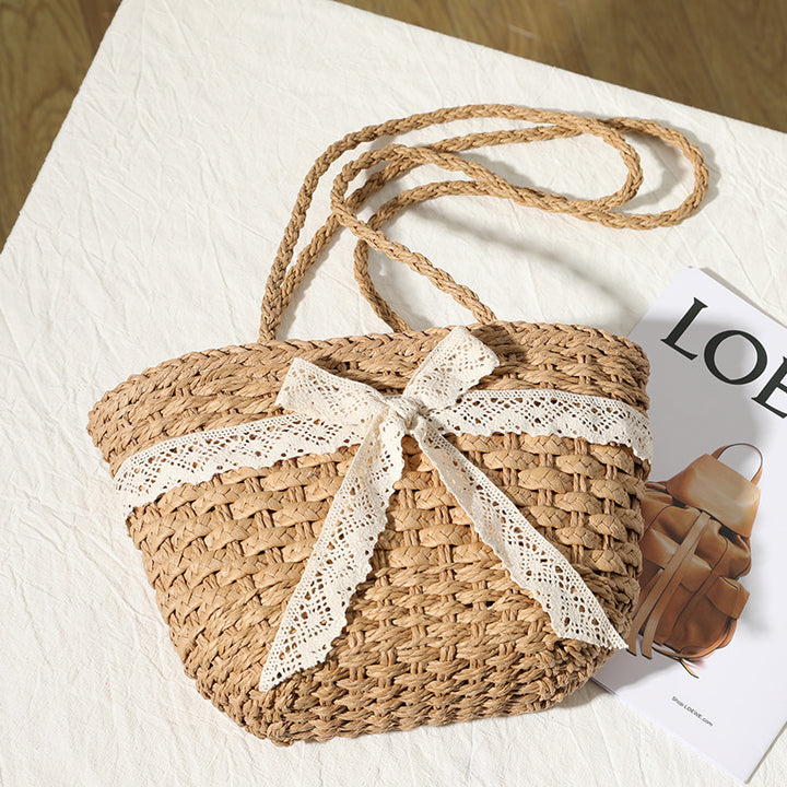 Elegant basket bag with decorative lace ribbon Stornfield