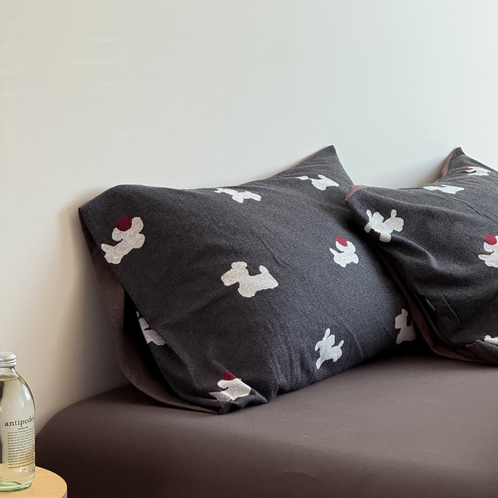 Cotton-Blend Teddy Motif Duvet Cover Set with Contrast Hem