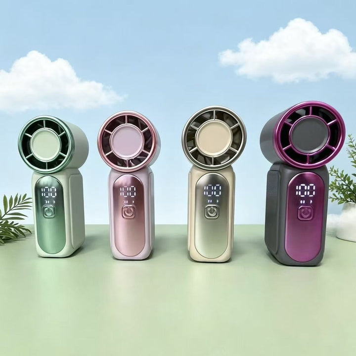 Cooling portable rechargeable handheld bladeless mini fan with digital LED display Stornfield