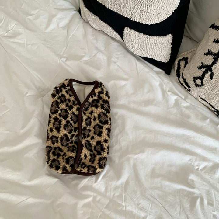 Sherpa Fleece Leopard Print Snap-Front Cozy Vest