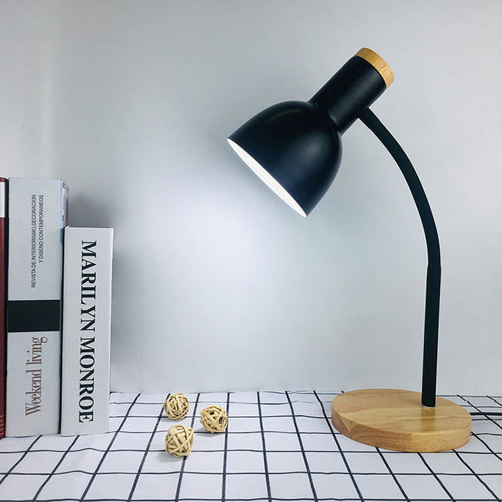 Adjustable Desk Lamp with Natural Wood Base