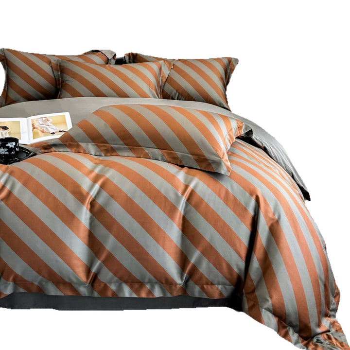 Striped Cotton-Sateen Duvet Cover and Pillowcase Bedding Set