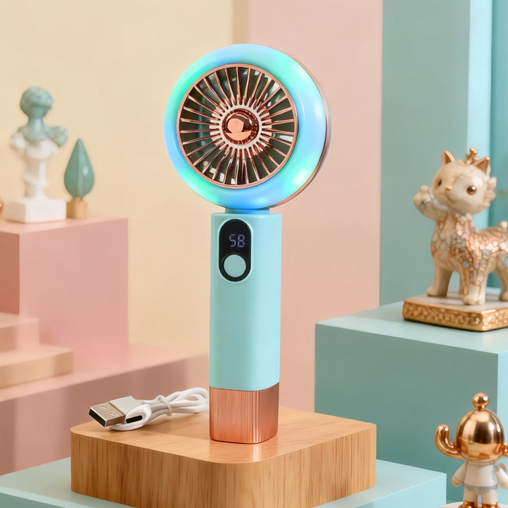 Ladies portable mini hand fan with LED light and digital control Stornfield
