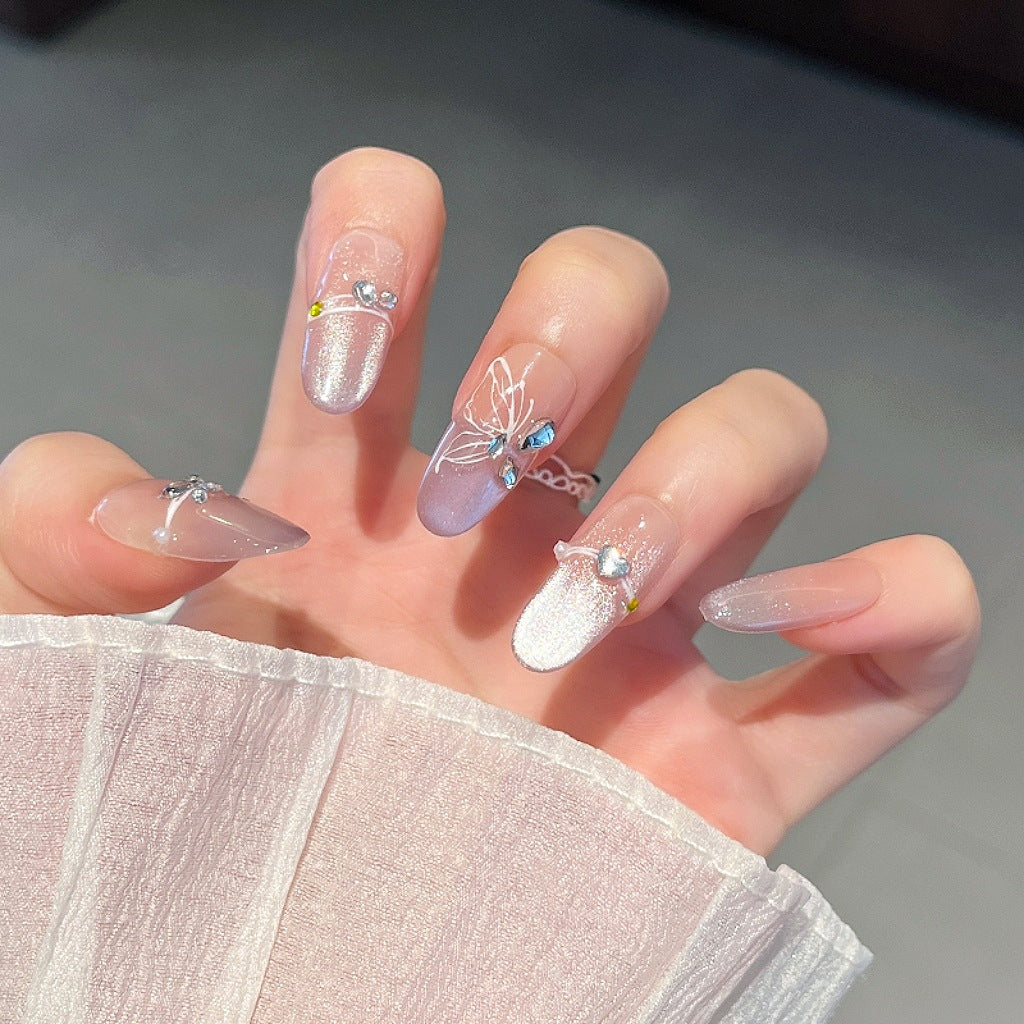 Artistic Gem-Accented Press-On Nail Extensions Stornfield