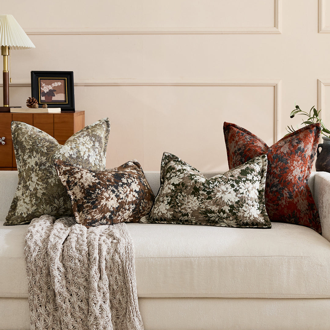 Oversized Jacquard Floral Velvet Throw Pillow Cover with Hidden Zipper