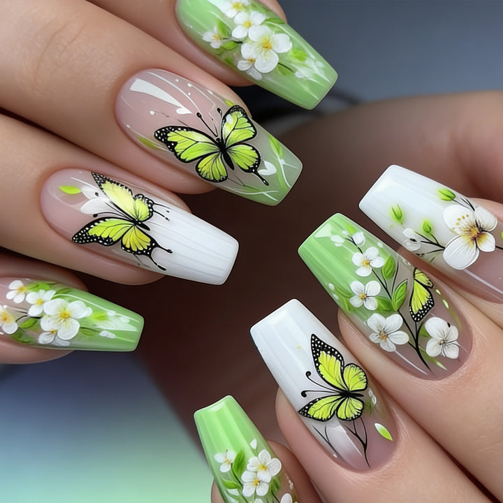 Artistic Butterfly and Floral Press-On Nail Set Stornfield