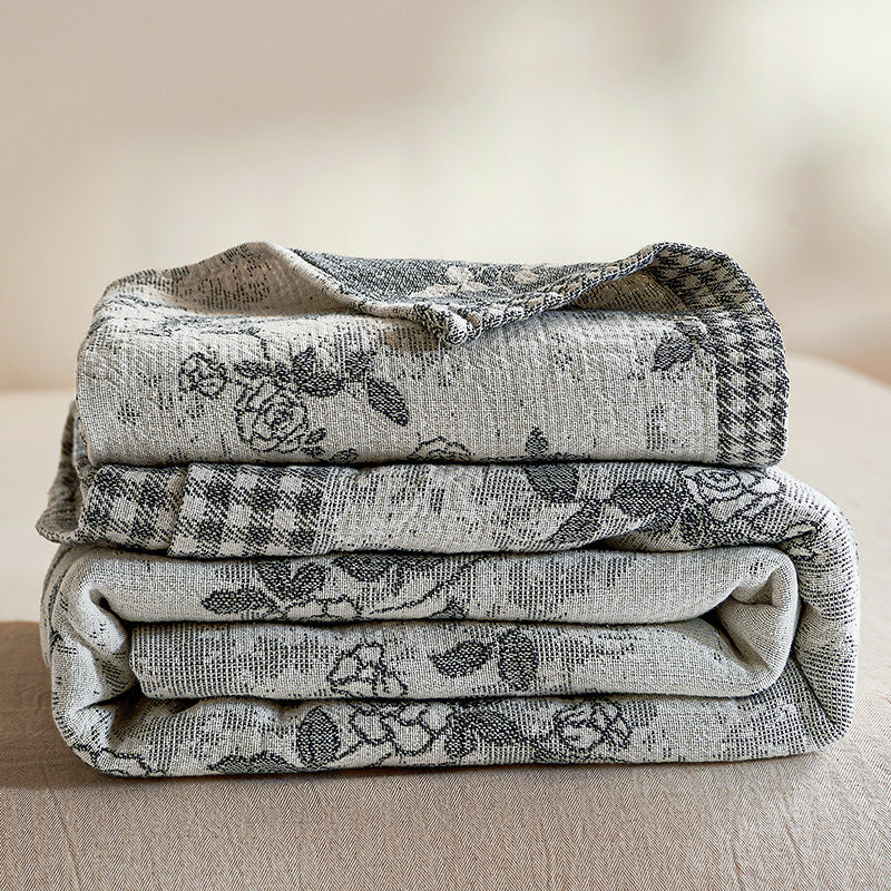 Reversible Cotton-Linen Floral Quilt Coverlet Set