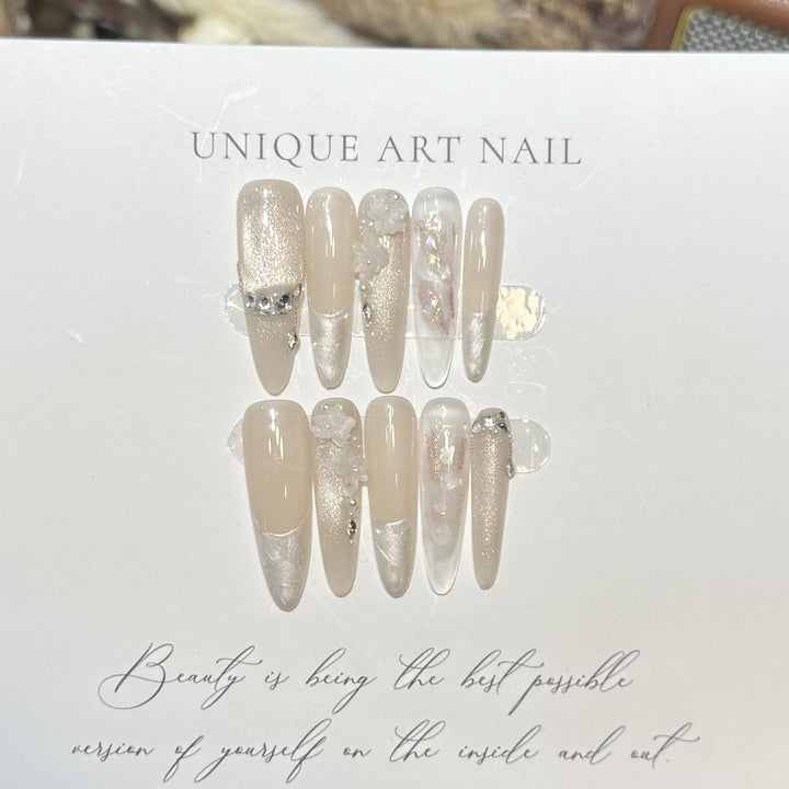 Artistic Long Press-On Nail Set with Elegant Floral Design Stornfield