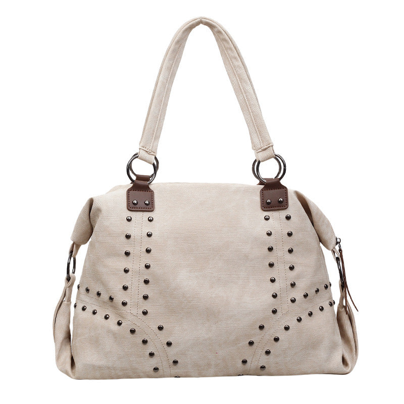 Stylish Suede Tote Handbag with Decorative Studs