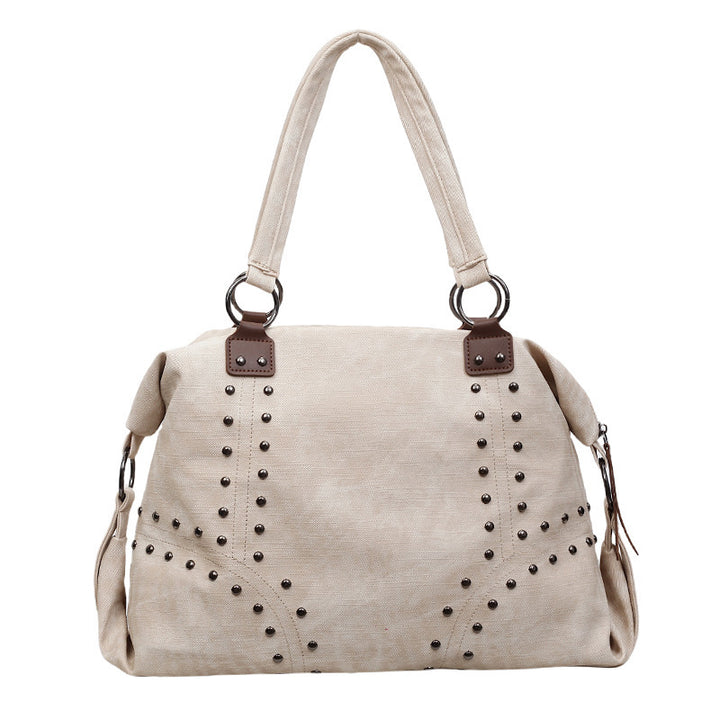 Stylish Suede Tote Handbag with Decorative Studs