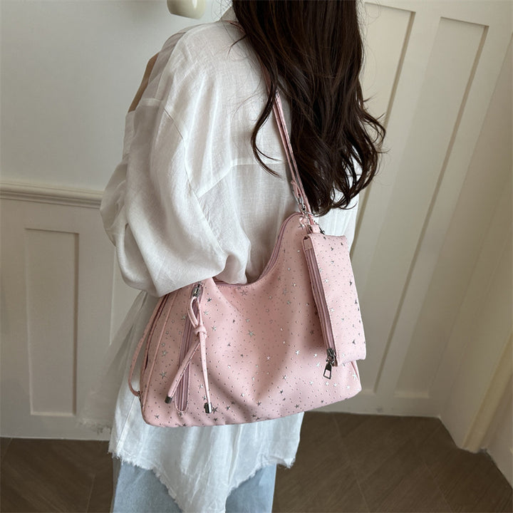 Star-Embellished Hobo Handbag