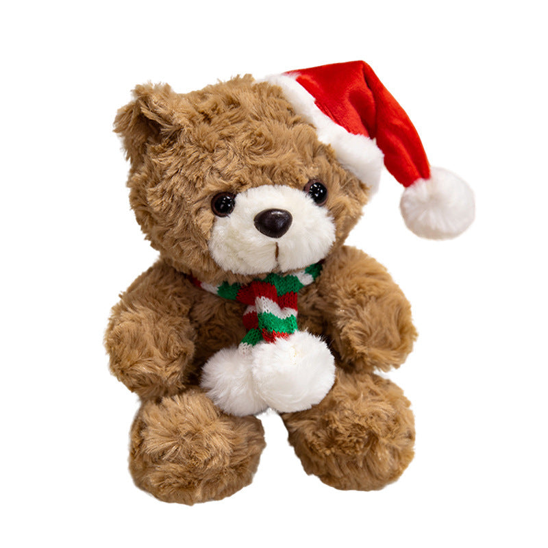 Plush Christmas Teddy Bear with Santa Hat and Knit Scarf Holiday Huggable Stuffed Toy Stornfield