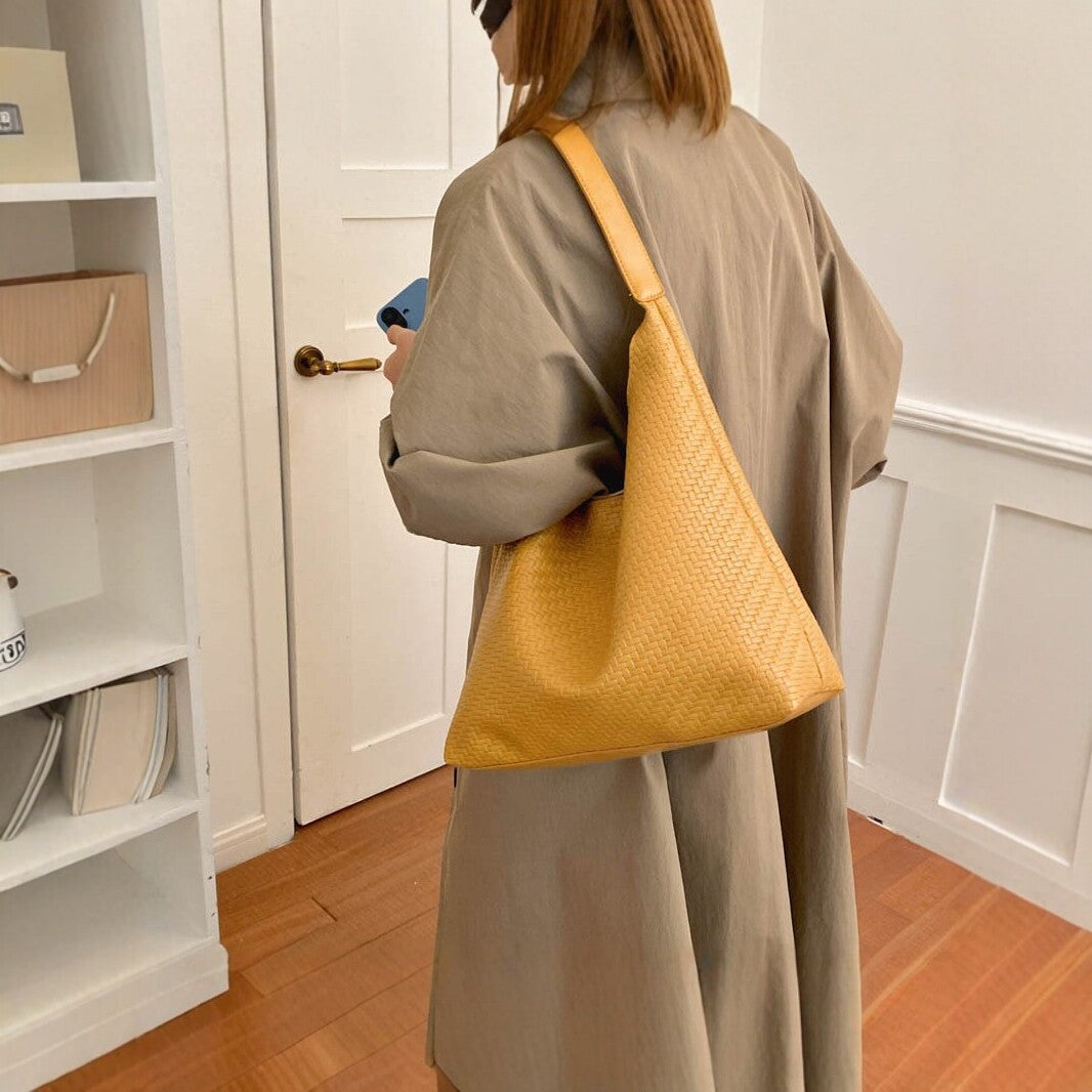 Woven Vegan Leather Hobo Bag