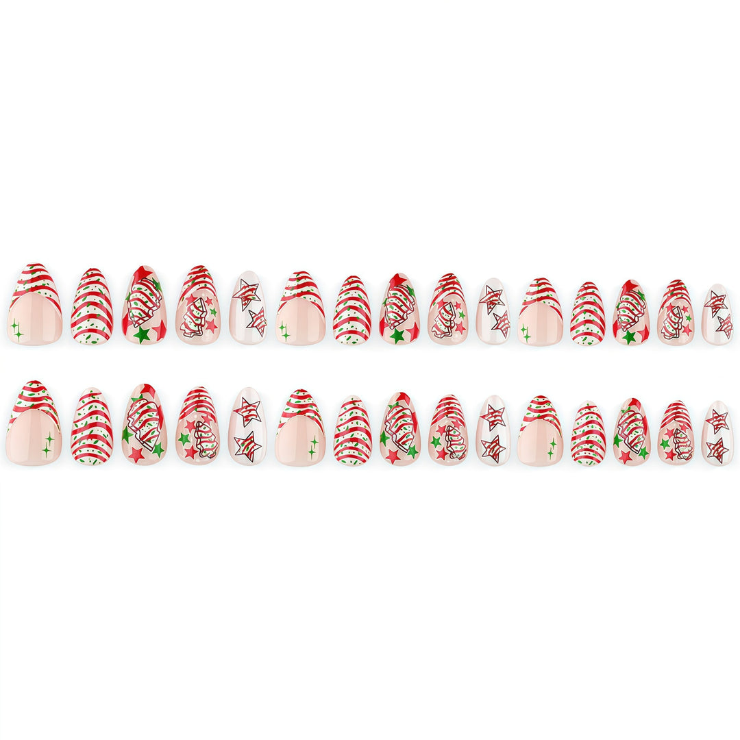 Artificial nails in festive Christmas design with colorful accents Stornfield