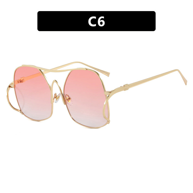 Women's geometric sunglasses with narrow metal frame and brown lenses Stornfield