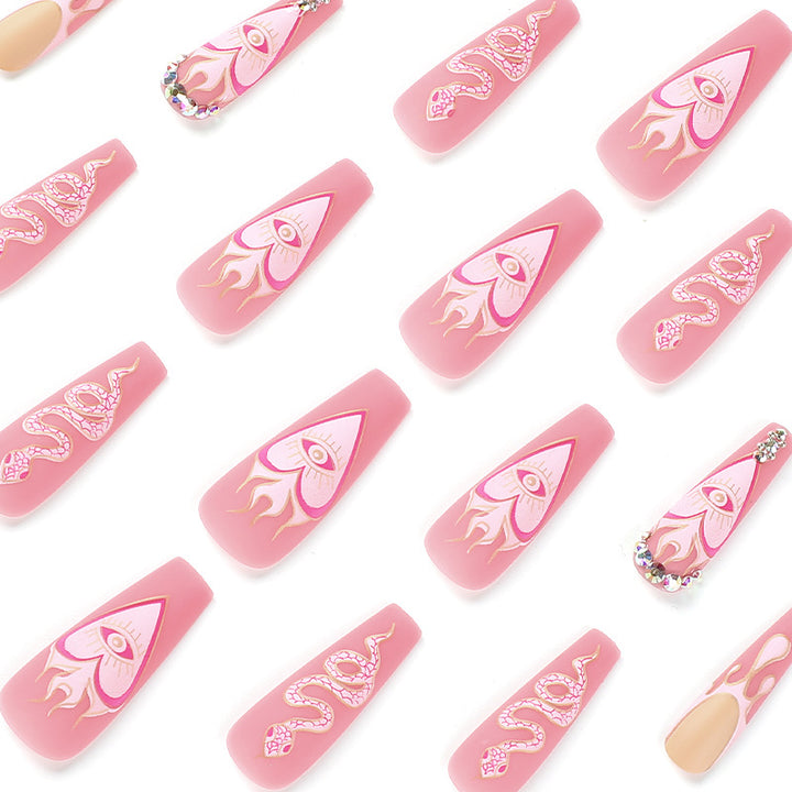 Artful Nail Extensions with Snake and Flower Decoration Stornfield