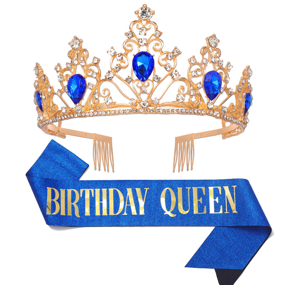 Girl crown with sparkling crystals and elegant birthday sash set Stornfield