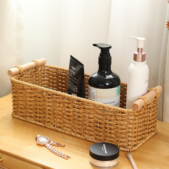 Rectangular Woven Storage Basket with Wooden Handles Stornfield