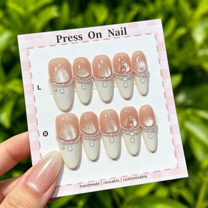 Elegant Reusable Press-On Nail Art Set with Floral Accents