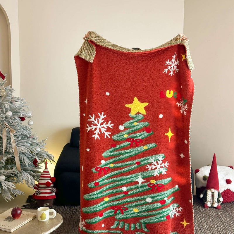 Cozy blanket in knit look with large animal face and soft terry surface