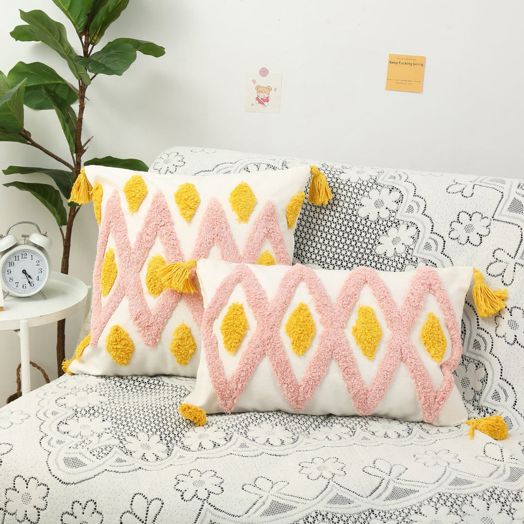 Boho Textured Chevron Tassel Throw Pillow Cover