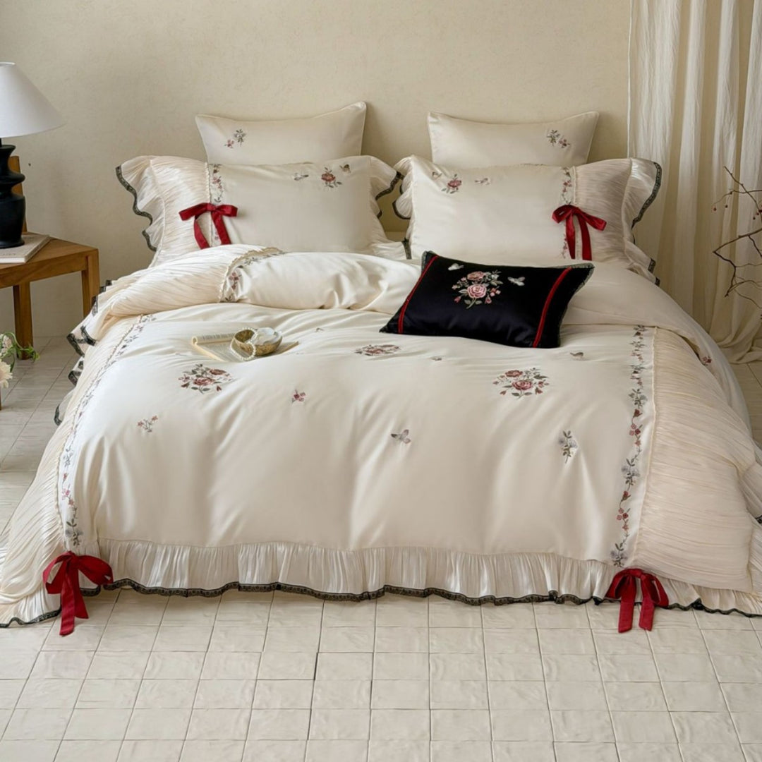 Luxury Embroidered Ruffled Duvet Cover Bedding Set