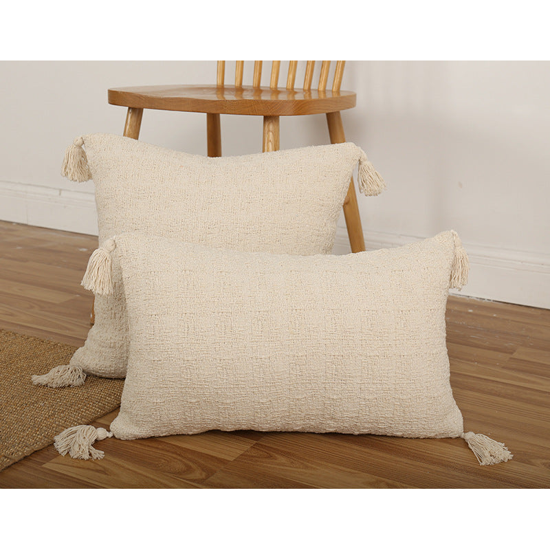 Decorative Rectangular and Square Textured Chenille Throw Pillow Set with Corner Tassels