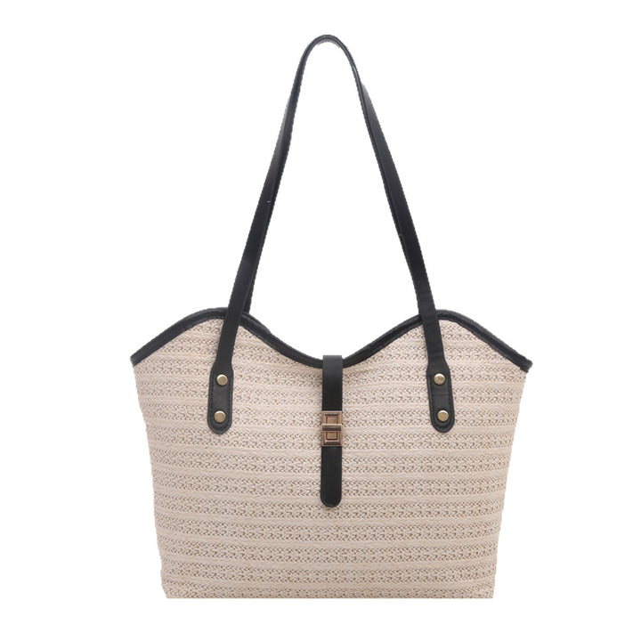 Woven Straw Tote Bag with Leather Accents