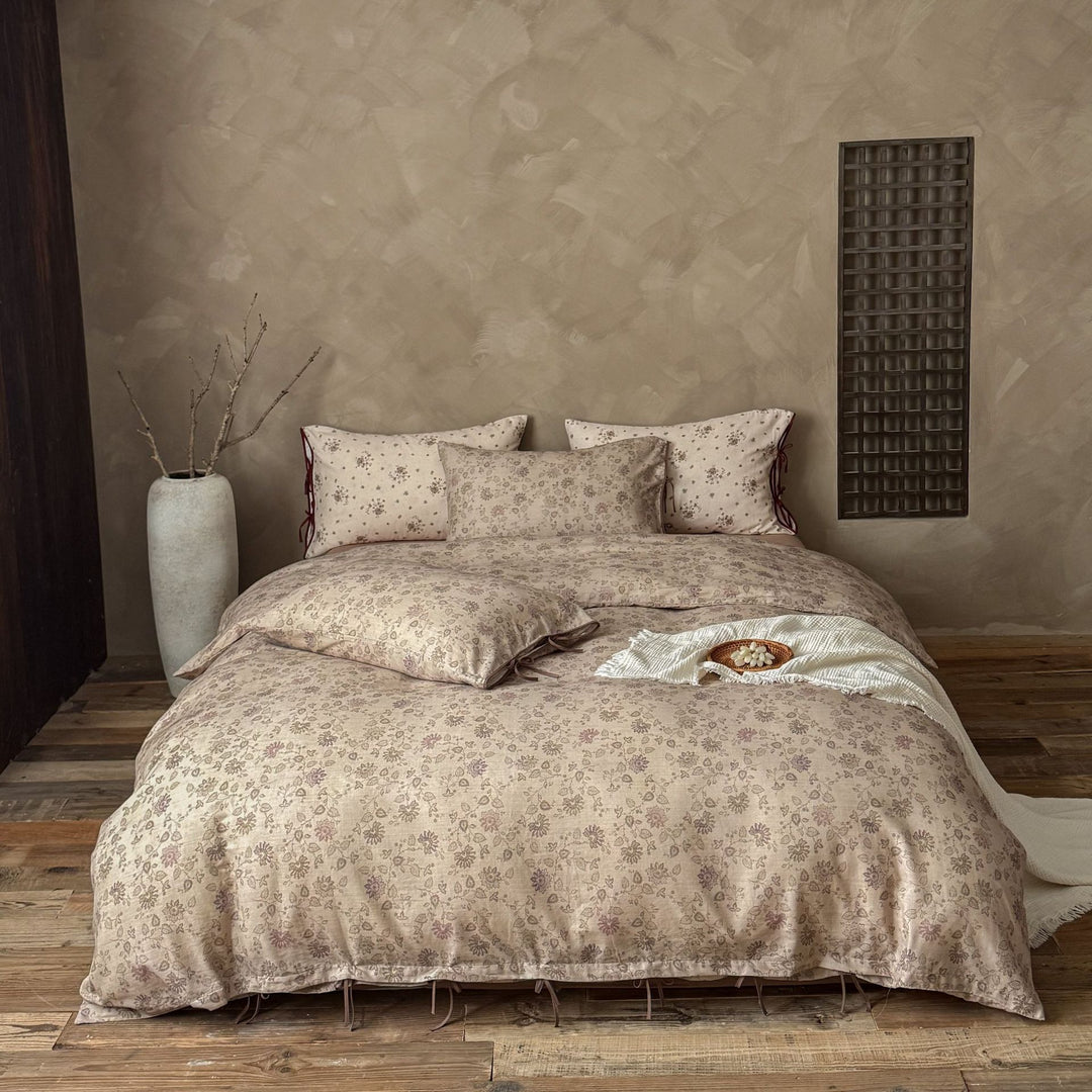 Floral Cotton Percale Duvet Cover Set with Tie-Closure