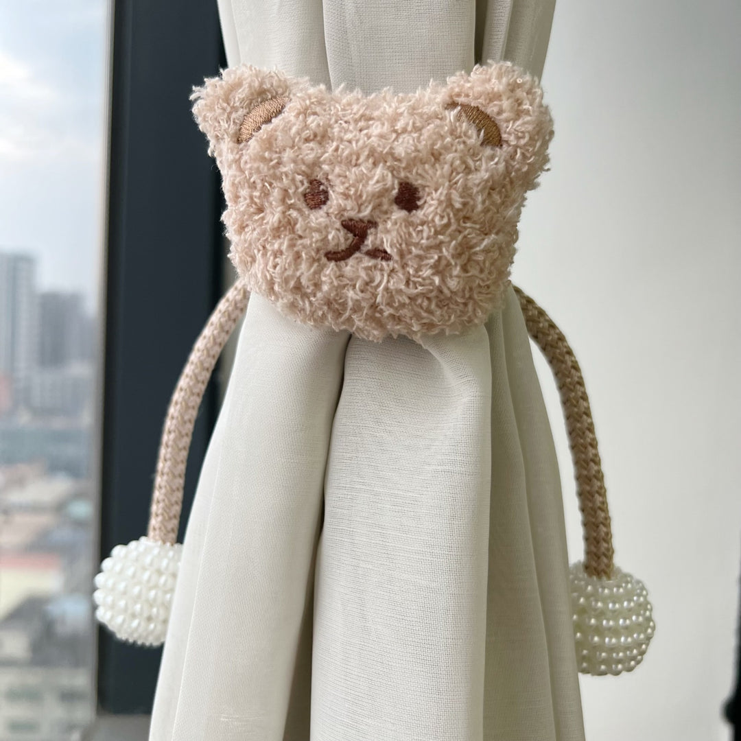 Decorative Magnetic Curtain Tieback with Fabric Flower and Pearl Bead Tassels