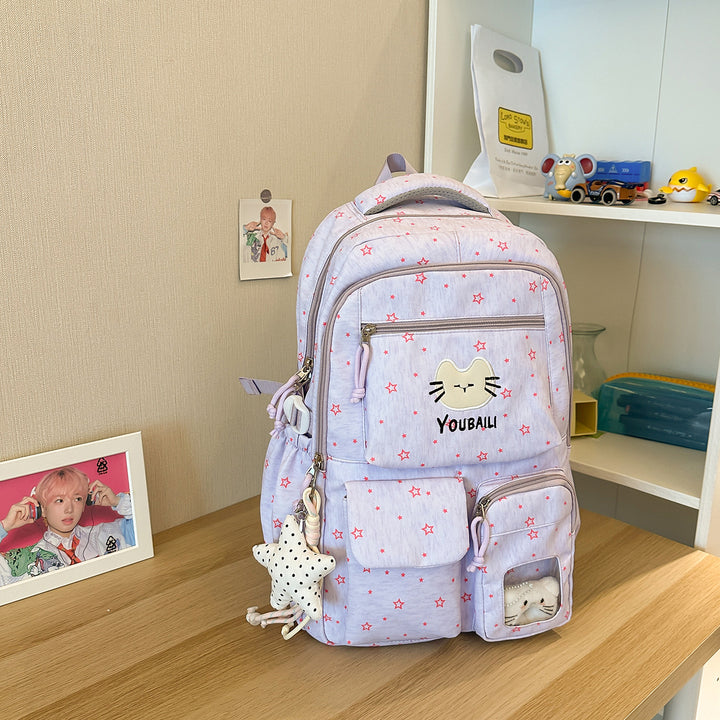 Playful Cat-Print School Backpack Stornfield