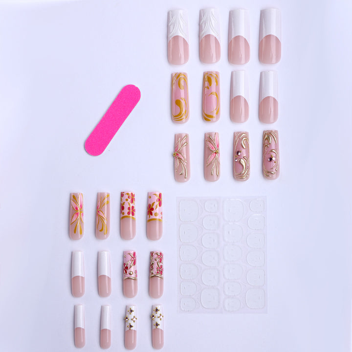 Premium Artificial Nails with Floral Decorations Stornfield