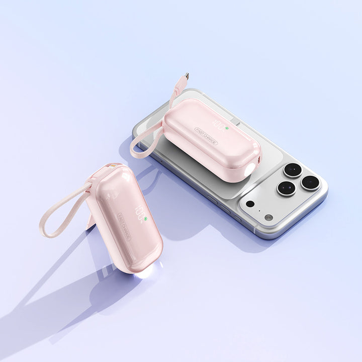 Portable power bank with integrated charging cable and LED charging status display Stornfield